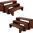 Display Wood Risers Wooden Stand 3 Tier Wood Racks Decorative Rectangular, 2 Set 6 Piece Cupcake Stands Cologne Perfume Organizer Showcase Items(Brown)