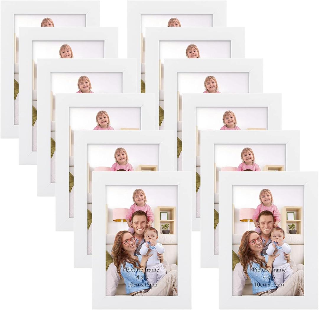 Giftgarden White 4x6 Picture Frame Pack of 12, Multi White Woodgrain 4 by 6 Photo Frames Bulk for Wall or Tabletop Display