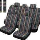 Pariitadin Baja Saddle Blanket Car Seat Covers Full Set with Seat Belt Pads, Washable Breathable Striped Woven Cloth Seat Covers for Cars Interior, Universal Fit Most Cars, Airbag Compatible, Red/Blue