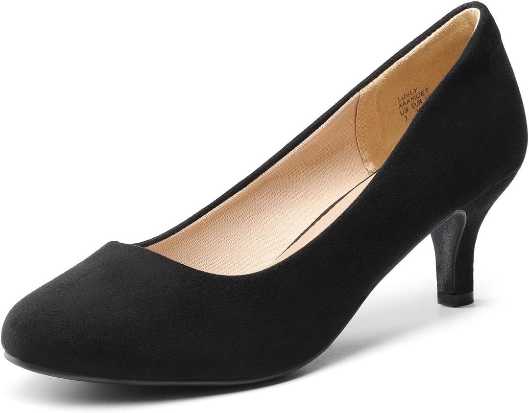 DREAM PAIRS Women's Dress Comfortable Low Heel Pump Shoes (12, Black-suede)