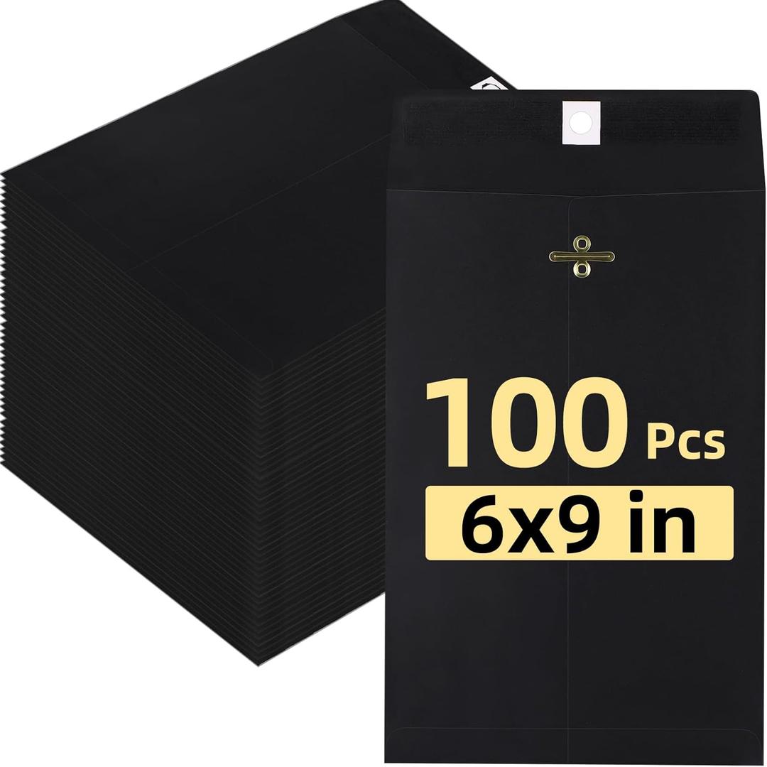 100 Pcs 6 x 9 Manilla Envelopes Black Clasp Kraft Catalog Envelope with Clasps Closure for Storing Mailing 28 lb Kraft Paper for Office Document Business School