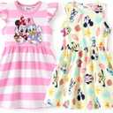 Disney Frozen Elsa Princess Minnie Mouse Stitch Toddler Girl Dresses 2 Pack Short Ruffle Sleeve Costume Set Outfit 2-13 Years (Pink, S)