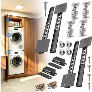 Pocket Door Slide 16inch, 4 PCS Pocket Door Hardware with Soft Close, Pocket Door Track System with Magnetic Catch, Space Saving Hidden Door Slides for Inset and Cabinet Door