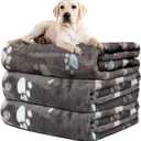Rezutan Dog Blanket for Large Dogs, Upgraded 3 Pack Dog Cat Flannel Blankets Washable, Soft Pet Throw Cover Suitable for Kennel Crate Bed, Cute Paw Pattern, Grey, 31" x 41"