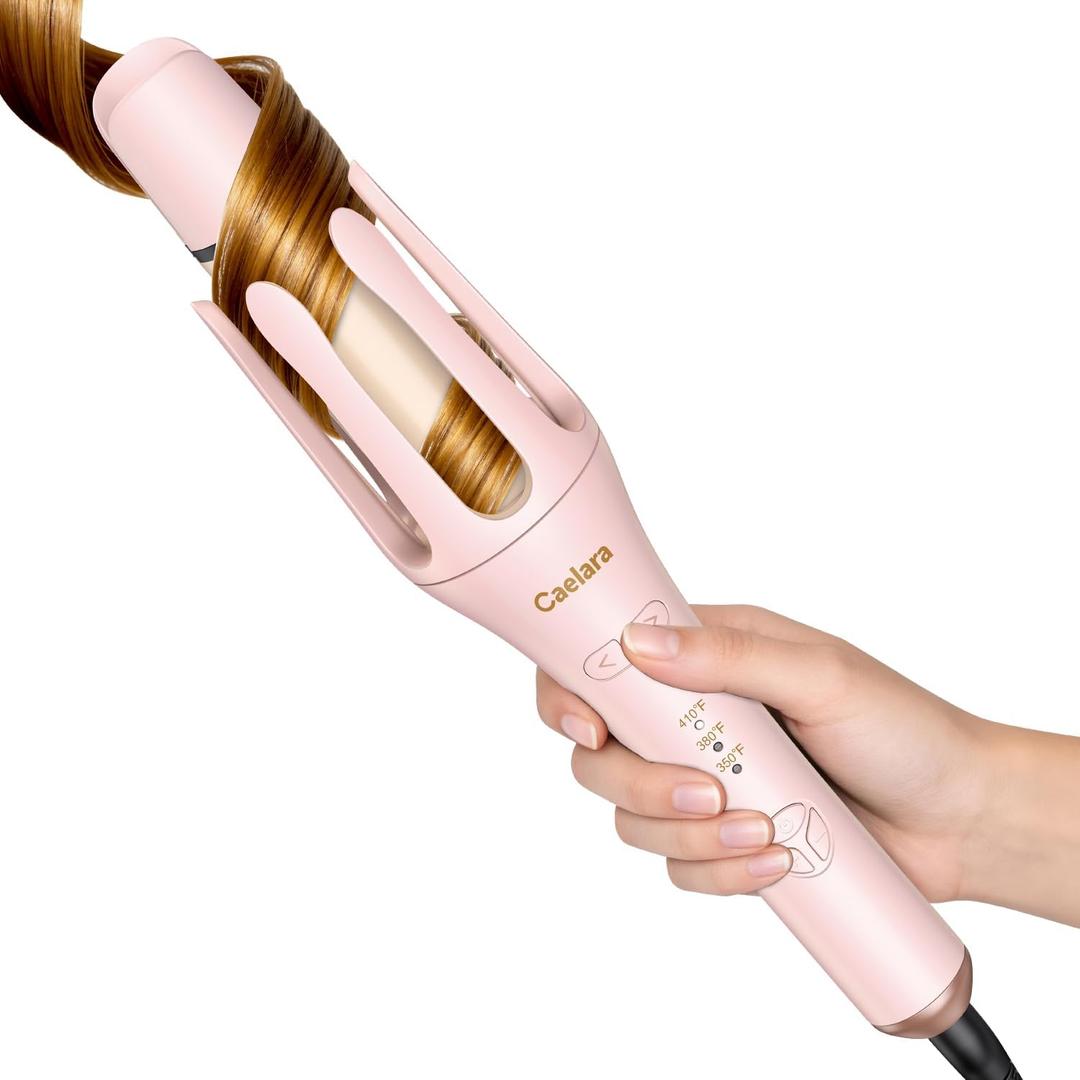 Automatic Curling Iron Beach Waves Curling Wand, Portable Hair Curler3 Temperatures Fast Heating, 2-Way Rotation, Anti-Scald, Anti-Tangle Rotating 30 Million Ionic Ceramic Coating (Pink)