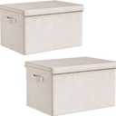 Extra large Fabric Storage Bins with Lids 22.8*15.8*15 in, 2-Pack Storage Baskets for Closet, Large Linen Organizers and Storage Bins for Bedroom, Collapsible Baskets and Bins with Handles, Off White