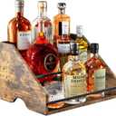 Nuovoware Liquor Bottle Display Shelf, Coffee Syrup Organizer, 3 Step Countertop Liquor Rack, Home Retro Shelf Stand for Mini Bar, Cabinet, Bar Essentials for Whiskey, Spirits, Wooden