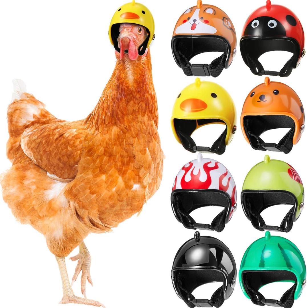 Skylety 8 Pieces Hens Helmet Chicken Pet Safety Helmet Funny Bird Hens Hat Headwear Small Pet Hard Hat Costumes Accessories for Chicken Bird Parrot Parakeet (Animal, Heart, Fruit)