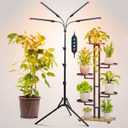 FRGROW 4Head Grow Light with Stand for Tall Indoor Plants, Bonsai Tree, Bright Full Spectrum Plant Growing Lamps, 4/8/12/16/20H Timer, 36 Watt Power Draw, NO Need Adapter, 360 Gooseneck