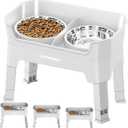 URPOWER 3-in-1 Elevated Dog Bowls - Mess Proof Double Deck 4 Height Adjustable Raised Stand with 2 Stainless Steel Food Bowls & Licking Plate for Small, Medium & Large Dogs (Light Grey)