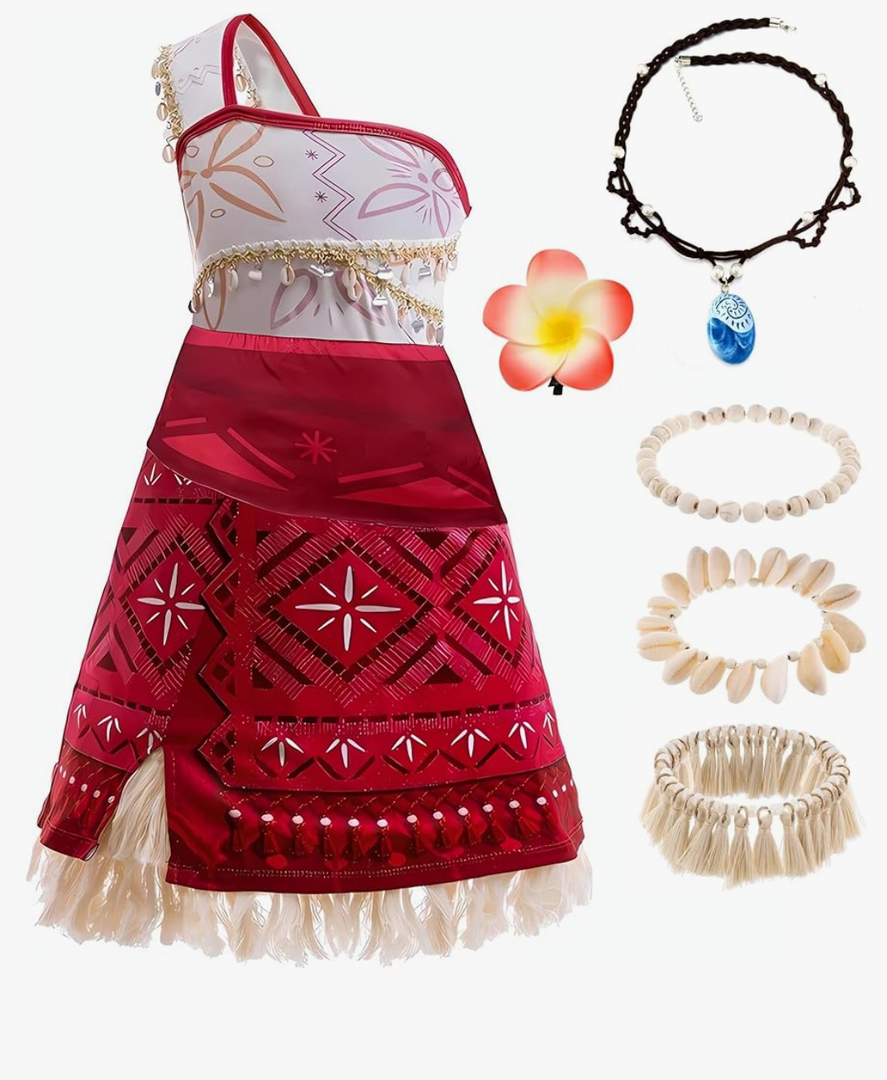 Princess Adventure Costume for Girls Kids Ocean Theme Birthday Halloween Dress up With Necklace Shell anklet 2-10 Years