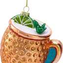 Joiedomi Mini Christmas Cocktail Moscow Mule Glass Ornament, Small Drink Glass Blown Ornaments or Christmas Tree Decoration, Funny Adult Beverages Decoration for Xmas Gift Holiday Party Favor