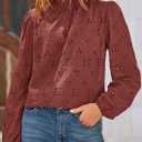 PRETTYGARDEN Tops for Women Trendy 2025 Fall Long Sleeve Blouses Dressy Casual Embroidered Eyelet Shirts Going Out Outfits (L)