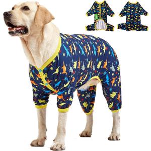 LovinPet Big Dog Pajamas for Large Dogs/Prehistoric Adventure Dinosaur Navy Print/Lightweight Stretchy Knit Pullover Dog Clothes/Large Dog Onesie, Pet Pajamas for Dogs, Pet PJ's/XXL
