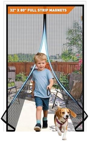 MAGZO Magnetic Screen Door with Full Strip Magnets, Fit Door Size 32 x 80 Inch, Screen Size 34" x 81" Magnets Net with Full Frame Hook & Loop for Patio Entrance, Black