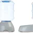 Amazon Basics Automatic Pet Water Dispenser and Gravity Food Feeder Set for Cat and Dog, Easy to Clean, 6-Pound Food Capacity, 1-Gallon, Small, Gray, Pack of 2
