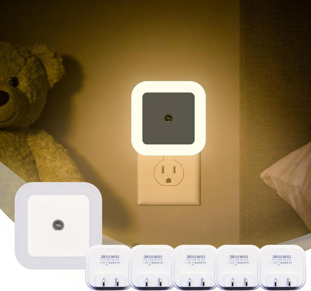 Night Lights Plug into Wall, Automatic LED Night Light with Dusk to Dawn Sensor, Modern Square Night Lite for Hallway & Bedroom, 0.5W Plug-in LED Lights, 6-Pack (Warm Light)