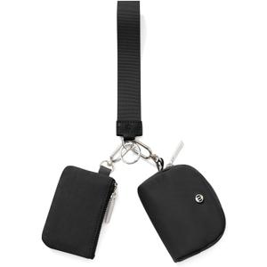 Keychain Wallet Mini Zip Around Wristlet Wallets for Women Detachable Dual Pouch Wristlet Portable Coin Purse Small Wallets (Black+Black)
