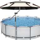 Above Ground Pool Umbrella, 8 FT Outdoor UPF 50+ Pool Sun Shade with Carry Bag, Adjustable Angle Pool Sunshade for inside of Round/Rectangular/Oval Pools, Multi-functional Parasol with 3 Spike Anchor for Garden/Backyard/Beach/Fishing