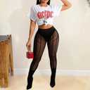 Women's Sexy See Through Sheer Mesh Pants Leggings High Waist Casual Sweatpants Tights (XL)