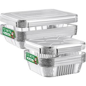 24 Pack Disposable Aluminum Pans with Lids Combo Set- 12 Large 9x13 Foil Pans Half Size & 12 Small 8x8 Tin Foil Baking Pans, Tin Trays Containers for Meal Prep, Food Cooking, Roasting, Heating