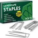 200 Pack Landscape Staples 4 Inch 12 Gauge Garden Stakes Galvanized Garden Staples Ground Pins Anti-Rust Ground Stakes for Weed Barrier, Irrigation Tubing, Yard Lawn, Landscape Fabric