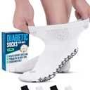 Doctor's Select Diabetic Ankle Socks with Grippers for Men and Women - 4 Pair 1/4 Length Neuropathy Socks for Women (Medium, 2 White / 2 Black - 4 Pairs)