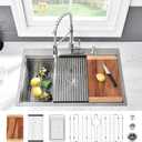 32 Inch Kitchen Sink Drop In Workstation-VASOYO 32x22 Stainless Steel Drop In Kitchen Sink Workstation 16 Gauge Single Bowl Deep Top Mount Sinks Stainless Sinks with Cutting Board
