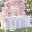 Wish Care White Tulle Rectangle Tablecloth - 4 Foot Rectangle Party Wedding Table Cloths - 4ft Stretch Ruffle Tablecloths - Spandex Fitted Table Cloth - Engagement Baby Shower Baptism Decorations