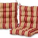Outdoor Tufted High-Back Chair Cushions, One-Piece Hinged Seat and Back Design, Reversible with 4 Ties, Durable Polyester Fabric, Recycled Fiber Fill - Set of 2, Roma Stripe