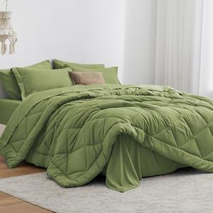 Love's cabin Twin Comforter Set Olive Green, 5 Pieces Twin Bed in a Bag, All Season Bedding Sets with 1 Comforter, 1 Flat Sheet, 1 Fitted Sheet, 1 Pillowcase and 1 Pillow Sham