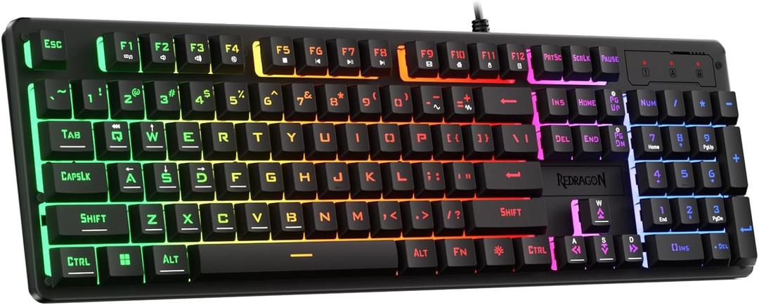 Redragon K521 Upgrade Rainbow LED Gaming Keyboard, 104 Keys Wired Mechanical Feeling Keyboard with Multimedia Keys, One-Touch Backlit, Anti-Ghosting, Compatible with PC, Mac, PS4/5, Xbox (Black)