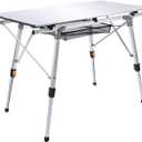 JOUYEK Folding Outdoor Camping Table with Adjustable Legs, Lightweight Aluminum Roll Up Camp Table with Carrying Bag, Mesh Storage Organizer, for Cooking, Picnic, Beach, Backyards, BBQ, Party, 35.4 X 20.3 X 26.4 Inches