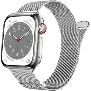 MARGE PLUS Compatible with Apple Watch Band Series 10, Ultra 2, SE, Ultra 9 8 7 6 5 4 Women and Men, Stainless Steel Mesh Loop Magnetic Clasp Replacement for iWatch Bands 38mm 40mm 41mm 42mm Silver