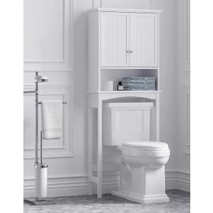 UTEX Over The Toilet Storage Cabinet, Bathroom Above Toilet Cabinet Organizer with Adjustable Shelves, White, 24" W x 9" D x 62" H