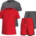 Girls Clothing Sets Tagless Loose Athletic Performance Crew Neck T-Shirt and Short Outfits Size 5-14 (4 Piece Set) (7-8)