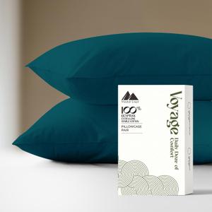Mayfair Linen 100% Egyptian Cotton Pillow Cases Queen Size Set of 2 - Luxury 600 Series Voyage Collection Cotton Pillowcases (Teal), Soft & Cooling Sateen Weave Standard Size Hotel Pillow Covers