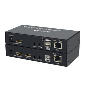 KVM Extender 4K 120M, HDMI USB Extender Over Cat5e/6 Ethernet Cable, Supports Keyboard Mouse, Black