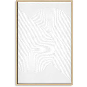 XMMPOT Contemporary White Textured Wall Art: Retro Plaster Geometric Abstract Painting Line Spiral Shapes Wall Decor for Living Room, Bedroom Modern Neutral Art Decoration Framed 16"x24"