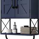 RUSTOWN Farmhouse Rustic Medicine Cabinet with Two Barn Door,Wood Wall Mounted Storage Cabinet w/Dark Brown Top & Adjustable Shelf and Towel Bar, 3-Tier Cabinet for Bathroom(Navy Blue)
