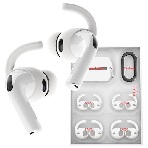 DamonLight 4 Pairs Ear Hooks for AirPods Pro 3 [Added Storage Pouch] Anti Slip Sport Ear Tips Accessories Compatible with AirPods Pro 3rd Generation [2025 Released] S & L (White)