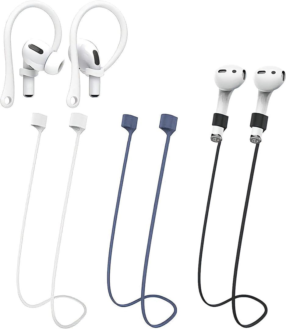 Magnetic Anti-Lost Straps for AirPods, Colorful Soft Silicone Sports Lanyard, Ear Hooks and Neck Rope Cord for AirPod, Wireless Headphones Anti-Lost Rope 4-Pack (Black White Blue)