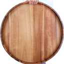Extra Large 22INCH Premium Acacia Wood Tray Round Ottoman Tray with Handles Wooden Serving Tray Multi-Use for Dinner Breakfast in Bed Coffee Table Snack Entertaining Guests