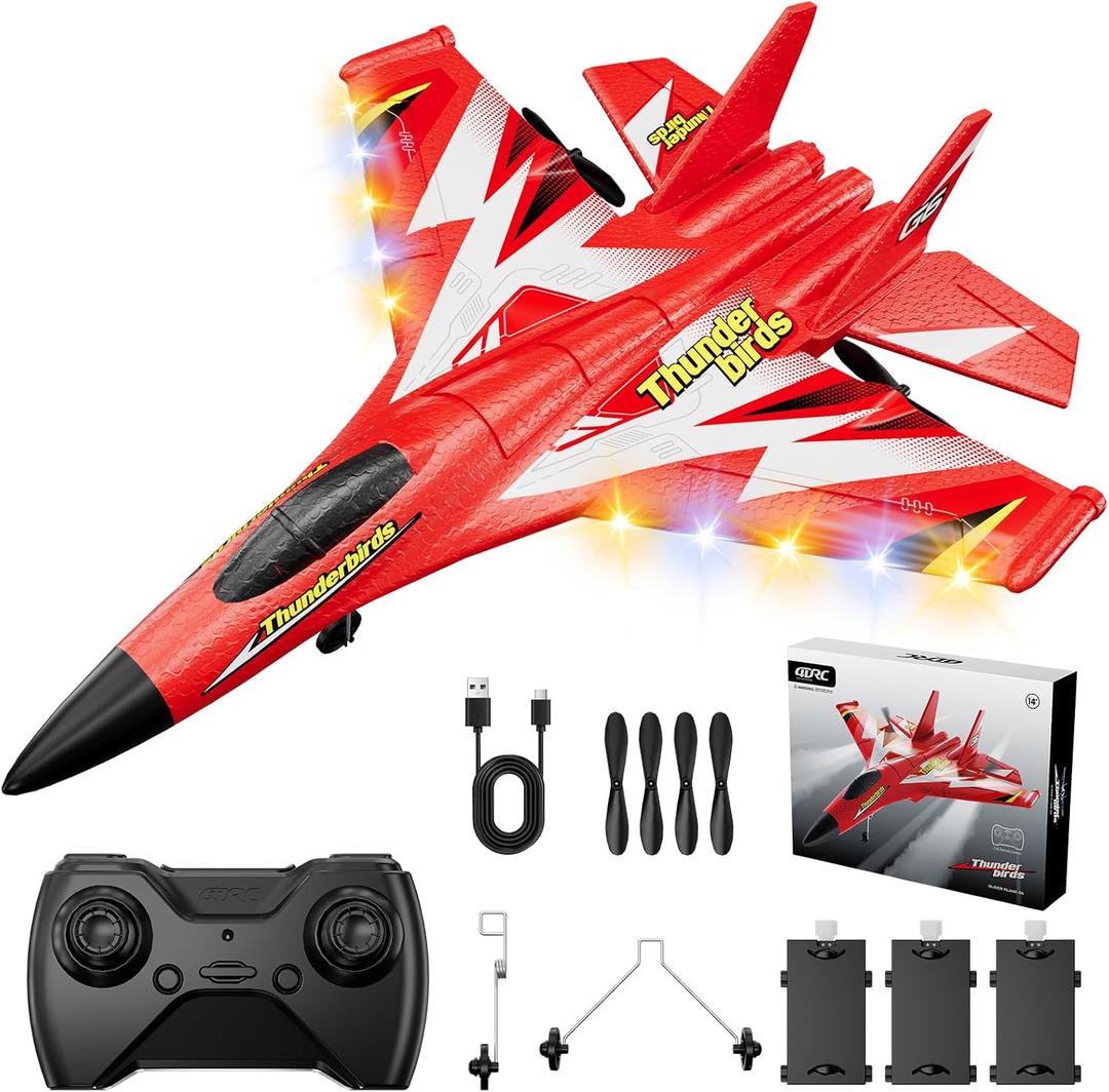 Foam RC Plane Toys with 3 Batteries, Remote Control Airplane RC Jet Helicopter Drone Plane for Kids Adults, Easy to Fly RC Fighter, Remote Control Aircraft with Automatic Balance Gyro for Adult Kids