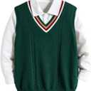 Floerns Boy's Striped Sweater V Neck Long Sleeve Cable Knit Casual Pullover Tops S 10Y