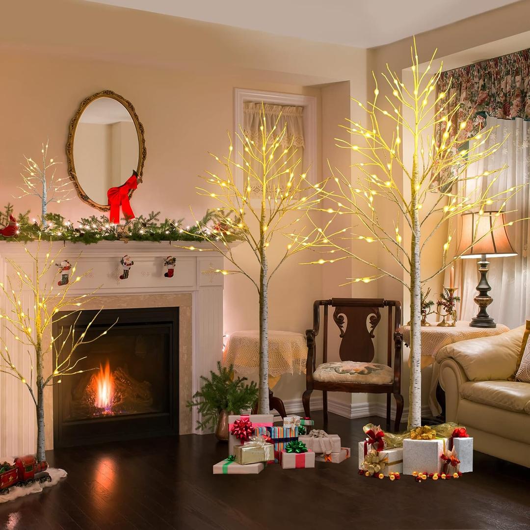 Goplus 5ft Lighted Twig Birch Tree with 72 Warm White LED Fairy Lights, Pre-Lit Artificial Christmas Tree, White Birch Tree, Indoor Outdoor Home Thanksgiving Christmas Holiday Decoration 2 Pcs