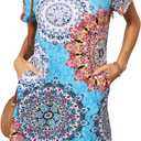 YEXIPO Women's Casual Summer Short Sleeve T Shirt Dress Nightgown Crew Neck Loose Solid Color Basic Dresses with Pockets (Medium, Bohemian Blue)