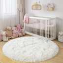 Xexsin Round Fluffy Rugs 5Ft for Girls Bedroom, Cream White Shag Circle Kids Rug Non-Slip for Bedside Dorm Nursery Playroom, Soft Cute Area Rugs for Living Room Decor