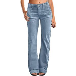 Flamingals Women's Wide Leg Pants for Women Mid Waist Dress Flare Straight Leg Corduroy Pants Work 31" Inseam Trouser (Blue, S)