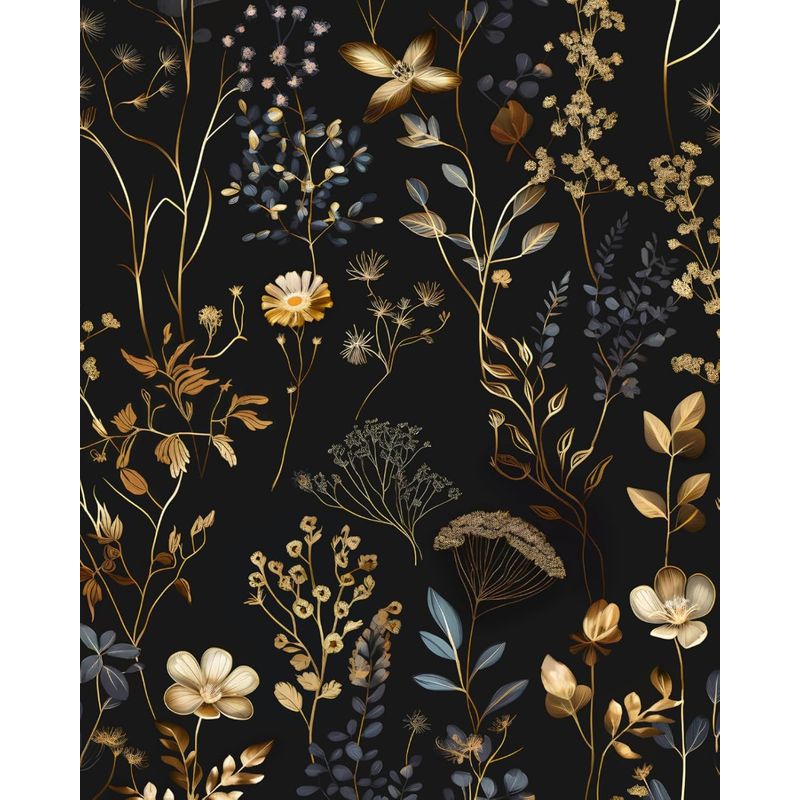 Laatse Black Floral Leaf Vintage Wallpaper Peel and Stick 17.5 × 118 | Self Adhesive/Removable/Waterproof/Thick Vinyl Contact Paper for Bathroom Bedroom Shelf Cabinet Drawer,Prepasted,Easy Peel